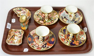 Lot 52 - Four Royal Crown Derby cups and saucers, Derby Garden, Tree of Life, Rich Japan, Pavdoe, two...