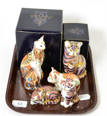 Lot 53 - Six Royal Crown Derby paperweights including Siamese Cat (boxed), Siamese Kitten (boxed), Spice...