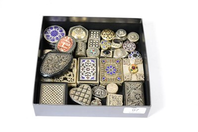 Lot 97 - Twenty eight silver enamelled and other pill and snuff boxes