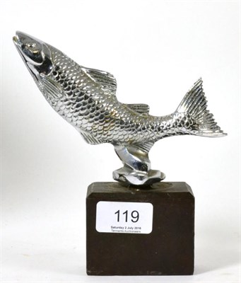 Lot 119 - A salmon car mascot on weighted metal base