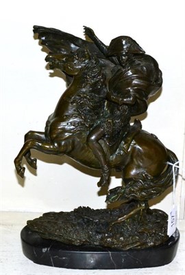 Lot 157 - After David, a bronze figure of Napoleon crossing the Alps, foundry mark, plinth base