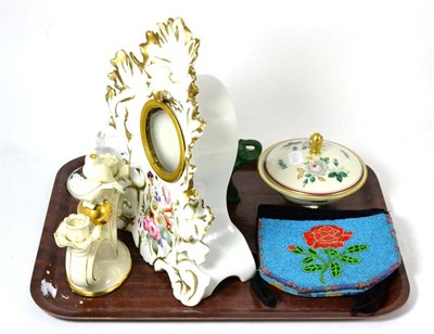 Lot 184 - Modern Lalique pin dish; Continental china clock case; other ceramic items and a beaded evening bag