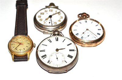 Lot 6 - A Super Roamer gents vintage wristwatch, a silver cased pocket watch and two other pocket...