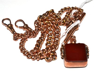 Lot 17 - A 9ct gold watch chain with bloodstone swivel fob dependent