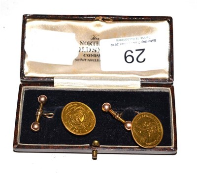 Lot 29 - Two South African half pond coins mounted as cufflinks, cased