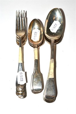 Lot 38 - A set of six George IV silver old English pattern tablespoons, by W. T. London, 1824; together with