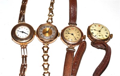 Lot 40 - Four lady's 9ct gold wristwatches