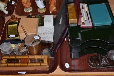 Lot 44 - A group of writing items including pens, inkwells, Helit folding filing trays etc