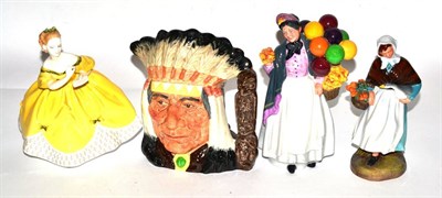 Lot 49 - Three Royal Doulton figures ";Country Lass"; HN1991, ";Biddy Penny Farthing"; HN1843, ";The...