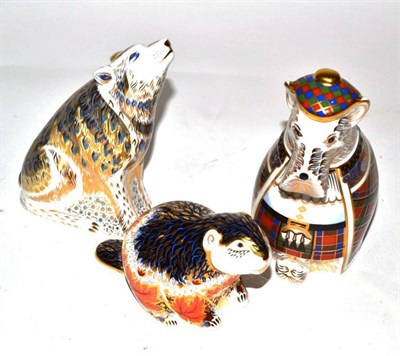 Lot 62 - Three Royal Crown Derby animal paperweights "Riverbank Beaver", "Scottish Terrier" and a...