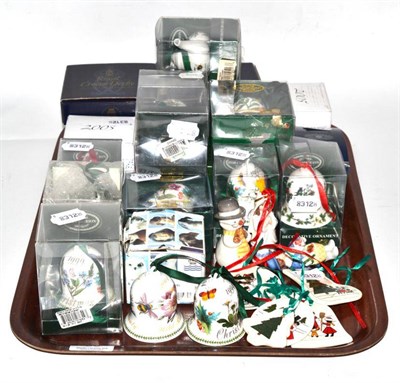 Lot 86 - A collection of porcelain Christmas decorations including six Royal Crown Derby examples, boxed...