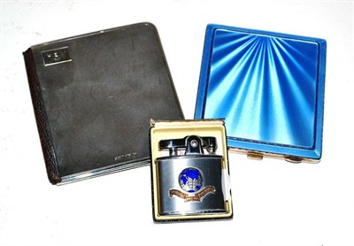 Lot 118 - Silver and leather wallet to H.E Williamson, a silver and blue guilloche enamel cigarette case,...