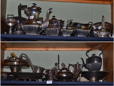 Lot 200 - A large quantity of silver plate including napkin rings, entree dishes, tea sets, wine funnel,...