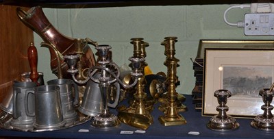 Lot 203 - A group of 19th century copper, brass and pewter together with a small group of coloured...