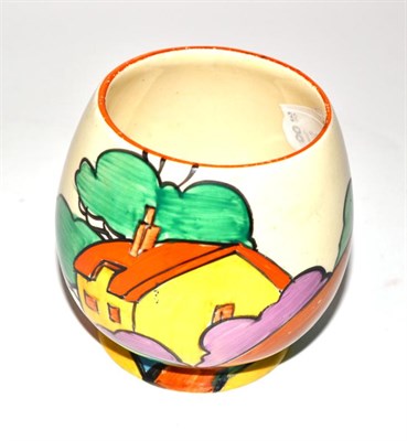 Lot 211 - A Clarice Cliff Orange Roof Cottage pattern sugar bowl, printed factory marks, 8cm