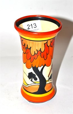 Lot 213 - A Clarice Cliff Fantasque Bizarre House and Bridge pattern vase, model 206, moulded and printed...