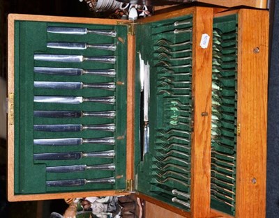 Lot 248 - An oak cased canteen of silver plated cutlery, eight settings; together with assorted loose...