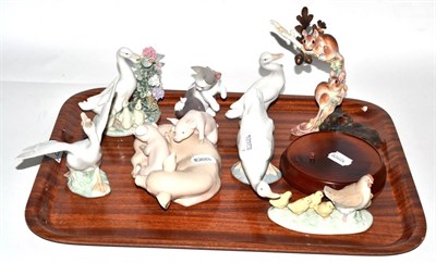 Lot 252 - Six Lladro china animal ornaments, an Albany china figure of mice and an Nao example