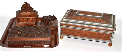 Lot 264 - A small carved jewellery casket and ink blotter in the Black Forest taste, together with a...