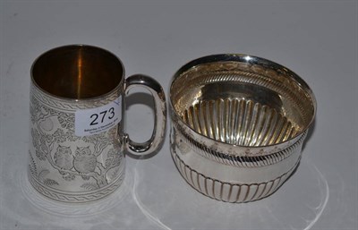 Lot 273 - Victorian silver Christening mug, London hallmark, and a semi-fluted circular bowl, London hallmark