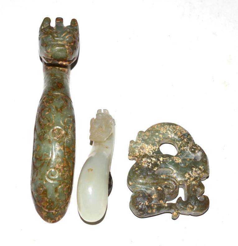 Lot 286 - Two green hardstone carvings and a jade carving