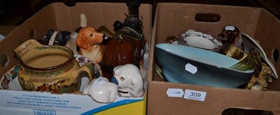 Lot 309 - Mathven pottery footed bowl, assorted ceramic animal ornaments, other china wares