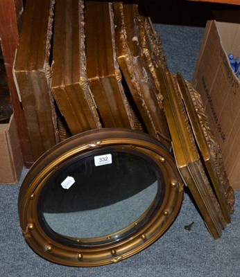 Lot 332 - Three gilt framed paintings, three gilt frames and a gilt framed convex wall mirror (7)