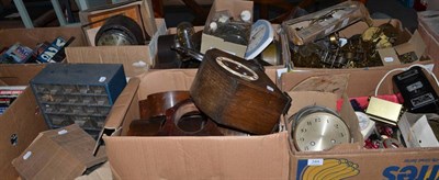 Lot 344 - A quantity of clock movements, cases etc (in five boxes)