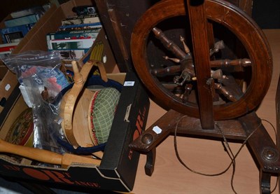 Lot 346 - An 1853 spinning wheel and sewing related material