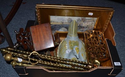 Lot 352 - A group of 19th century brass including good quality fire tools, trivets, horse brasses,...