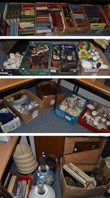 Lot 353 - A group of twenty-seven boxes of household china and glass etc, together with two oil lamps and...