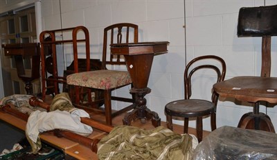 Lot 354 - A group of furniture including two 19th century work tables, three various chairs, four oak...