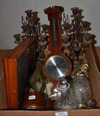 Lot 361 - A small group including mantel clocks, barometer, dressing table set, carriage timepiece,...