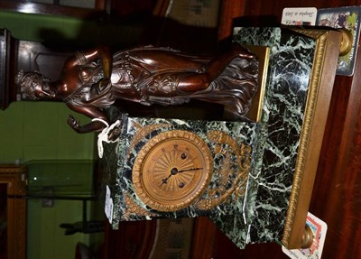 Lot 374 - A 19th century figural mantel clock surmounted by a bronze of a classical maiden on a...