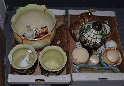 Lot 375 - A Tiffany style lamp, a quantity of ceramic items and a cased set of fish eaters