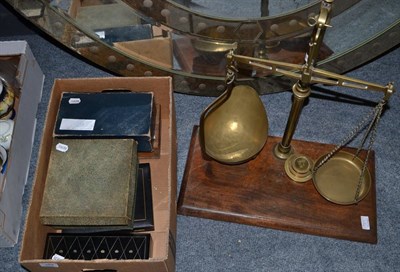 Lot 389 - Set of brass balance scales and sundry