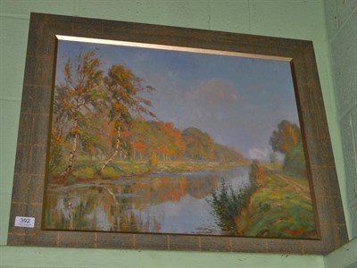 Lot 392 - Johan Meijer (1885-1970) Dutch, River landscape, signed, oil on canvas, 49cm by 59cm  Artists'...