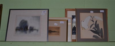 Lot 397 - 20th century school, Morning Mist, watercolour, signed Maya; together with six other pictures...