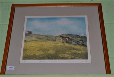 Lot 407 - Piers Browne (b.1949), ";Barn in Swaledale";, Signed in pencil and dated (19)76, inscribed and...