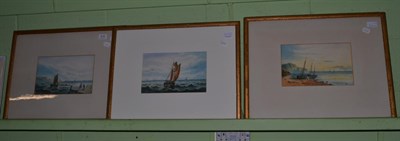 Lot 412 - Three watercolours of coastal scenes, monogrammed R C, including ";On The Beach at Hastings"