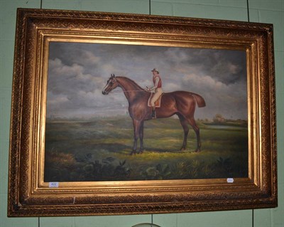 Lot 422 - 20th century school, study of a horse and jockey, oil on canvas in a gilt frame, signed G Roy