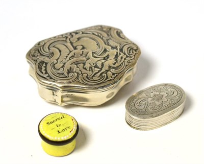 Lot 13 - A Continental 19th century white metal snuff box, an oval shaped small box and cover and a...
