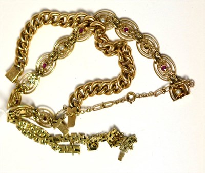 Lot 31 - Three bracelets with clasps stamped 15ct, 9c and 585