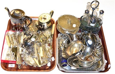 Lot 88 - A quantity of plated flatware, silver sifting spoon and other silver items, two plated gravy boats