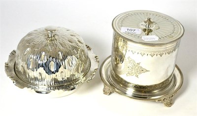 Lot 107 - Elkington & Co circular box and cover together with a muffin dish