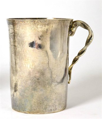 Lot 120 - A Continental silver tankard with twin snake form handle