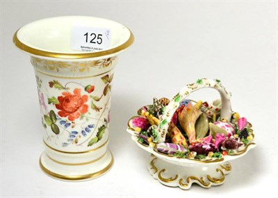 Lot 125 - A floral and gilt decorated spill vase and shell filled basket
