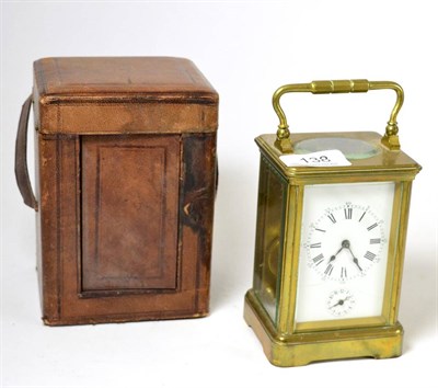 Lot 138 - A brass carriage timepiece with alarm, in a fitted case