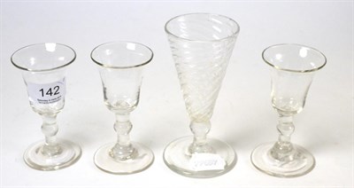 Lot 142 - A group of four Georgian glasses including one with wrythen bowl (4)