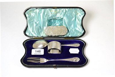 Lot 146 - A silver Christening set and a snuff box engraved 1871